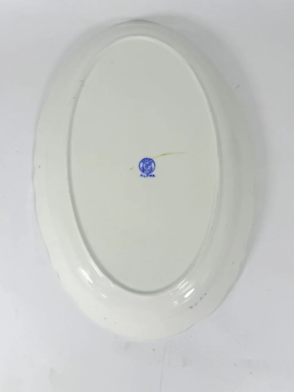 Transferware Rimmed Serving Platter Flow Blue Cresent Utophia Alpha Blue and Whi
